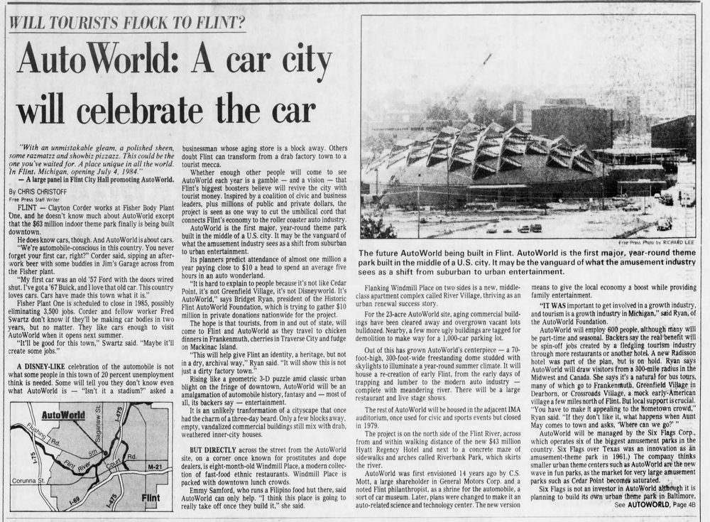 AutoWorld (Six Flags AutoWorld) - JULY 1983 ARTICLE FREE PRESS